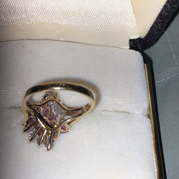 🩷🤍💛EUC Like New 14K Gold 10 Genuine Rubies & Diamonds Cocktail Ring - Size: 6 - Picture 11 of 15